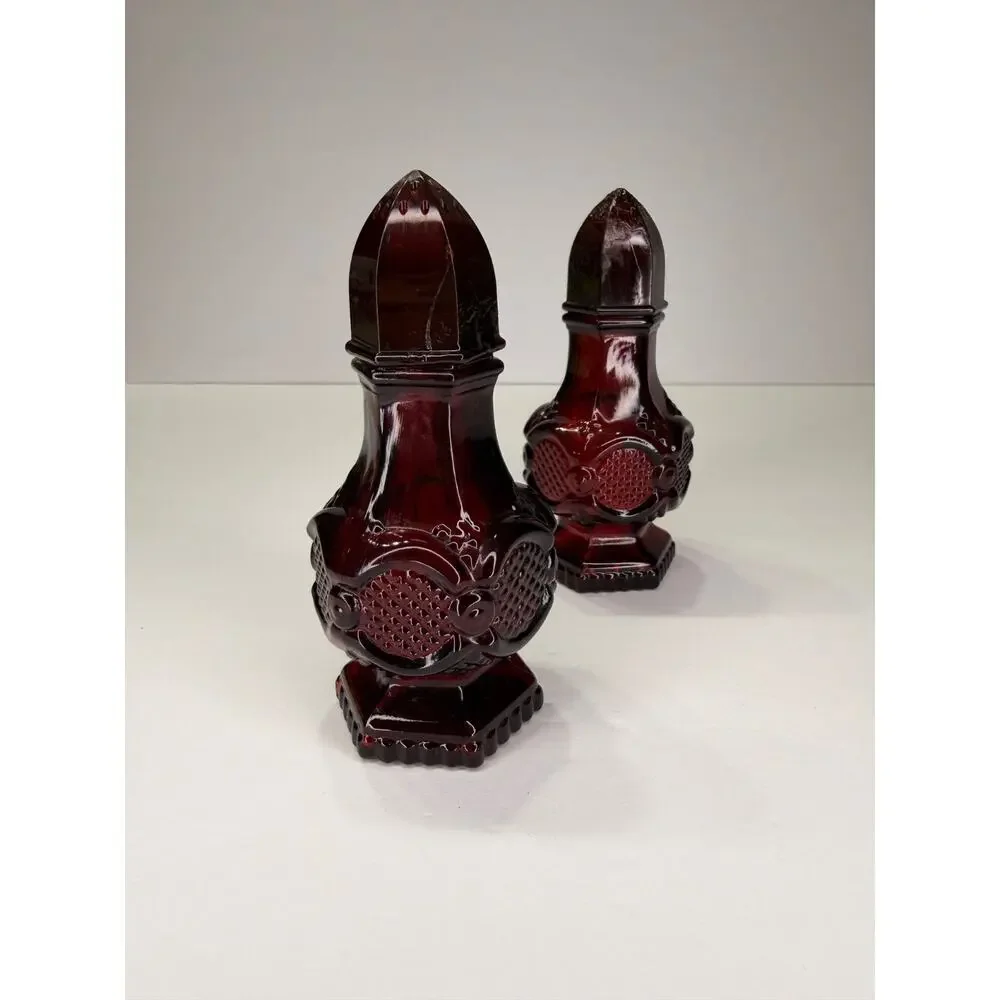 1970's Vintage Avon Cape Cod Charisma Cologne Ruby Red Glass Salt Pepper Shakers